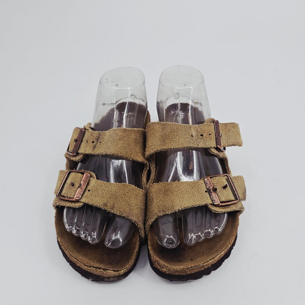 Birkenstock Arizona Soft Footbed Slide Suede Leather Sandal Taupe Women's 9 - Picture 2 of 9